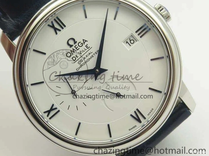 0207 Fashionable De Ville Prestige Real Power Reserve SS TW 1:1 Best Edition White Dial Blue Markers On Leather Strap A 8094